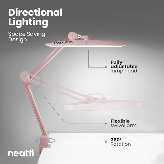Neatfi XL 2,200 Lumens LED Task Lamp, 24W Super Bright Desk Lamp, 117 Pcs SMD LED, 4 Level Brightness, Dimmable, Task Light for Home, Office, Workbench (Non-CCT, Rose Gold)