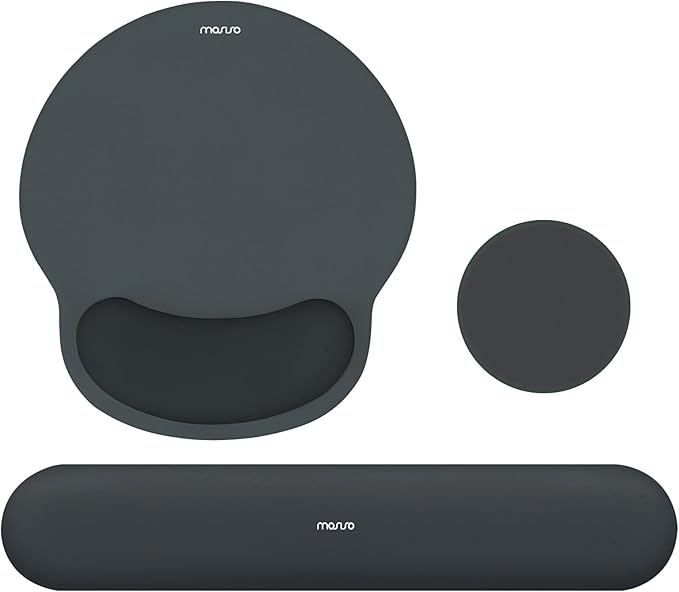 MOSISO Wrist Rest Support for Mouse Pad&Keyboard Set, Circle Curved Ergonomic Mousepad&Coaster Non-Slip Base Home/Office Pain Relief&Easy Typing Pad with Soft Cloth&Silicone Lining, Slate Gray
