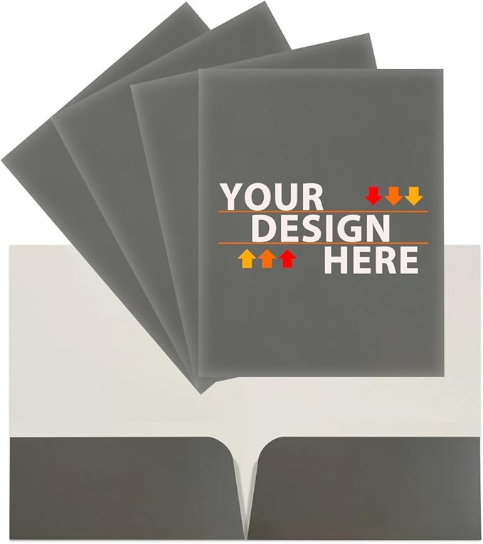 JAM PAPER Custom Printed Semi-Gloss Folders with Round Corner Pockets - Personalized Logo & Text - 10 pt C2S - Grey - 250/Pack