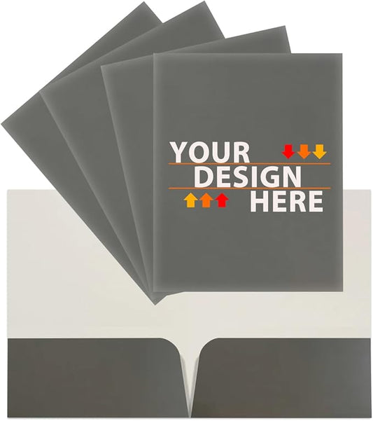 JAM PAPER Custom Printed Semi-Gloss Folders with Round Corner Pockets - Personalized Logo & Text - 12pt C1S - Grey - 100/Pack