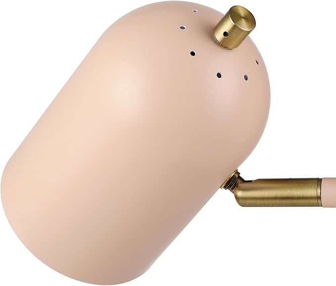 GLOBE Electric 30290 19" 2-Light Desk Lamp, Matte Pink, Brass Accents, 2.1A USB Port, On/Off Rotary Switch on Each Shade, Reading Light, Dorm Room Essentials, Lamps for Living-Room, Office Décor