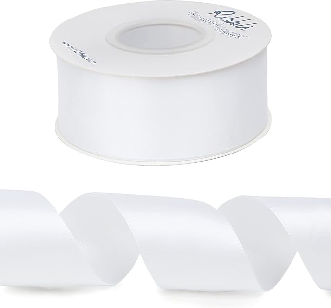 Ribbli White Double Faced Satin Ribbon,1-1/2” x Continuous 25 Yards,Use for Bows Bouquet,Gift Wrapping,Wedding,Floral Arrangement