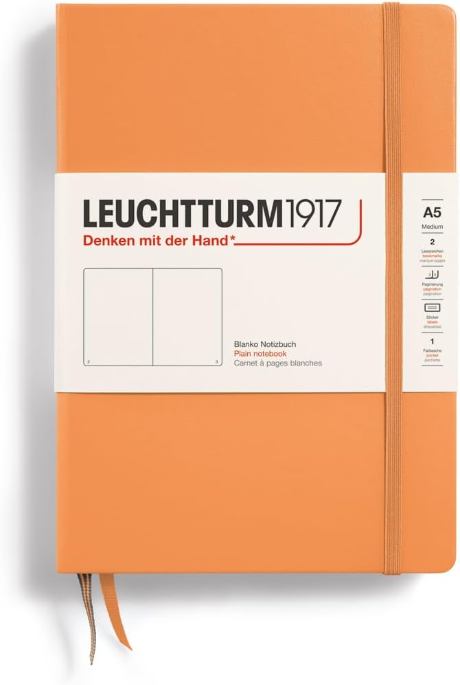 LEUCHTTURM1917 - Notebook Hardcover Medium A5-251 Numbered Pages for Writing and Journaling (Apricot, Plain)