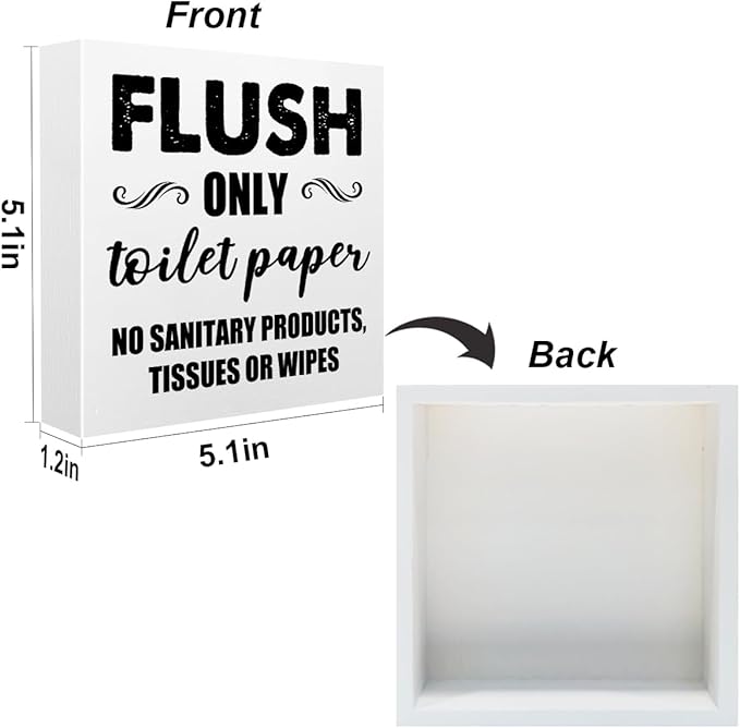 Do Not Flush Sign for Bathroom Rustic Desk Decor Bathroom Sign White Wooden Box Sign Farmhouse Bathroom Rules Wood Plaque Restroom Sign Bathroom Accessories Decor Home Office Shelf Toilet Decorations