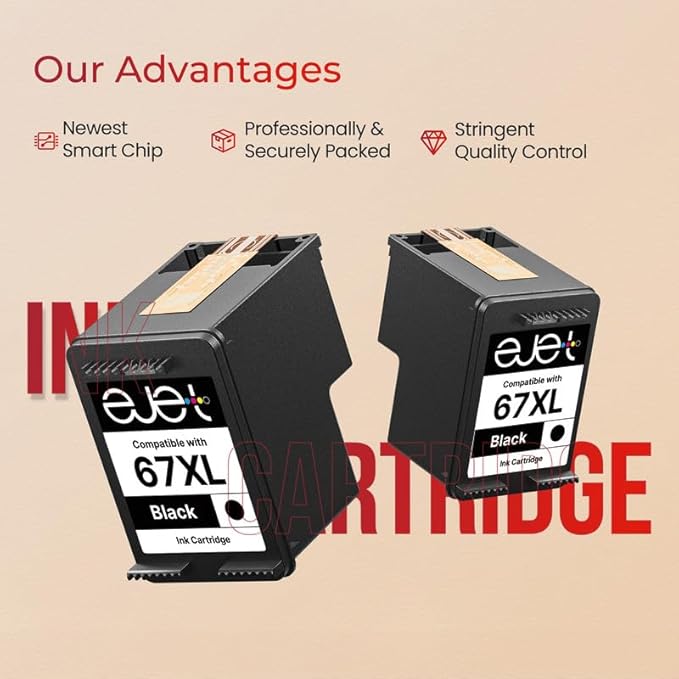 67XL Ink Cartridge (2-Black) Compatible for HP Ink 67 for HP 67XL Black Ink Cartridge High Yield for Deskjet 2700 2700e 2755e 2710e 2720e 4100e 4120e 4155e 4255e Envy 6000 6055e 6420e 6455e Series