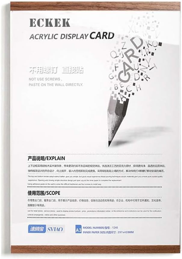 Wall Mount Acrylic Sign Holder Self Adhesive Magnetic Display Frame Clear Document Frame for Office, Store, School, Home, Wall Picture Frame (Vertical A3 297×420mm/11.69×16.54inches)