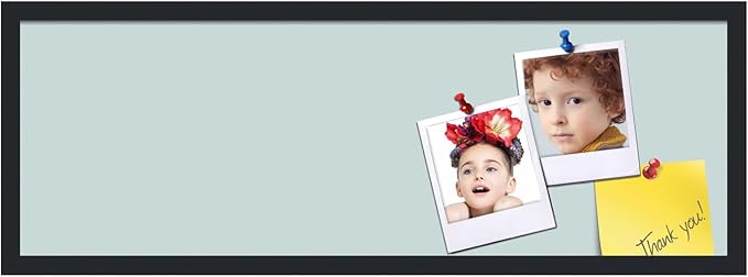 PinPix 36x12 Inch Cork Bulletin Board. This Decorative Framed Pin Board Comes with Soft Blue Design and a Satin Black Frame. Ideal for Home Office Decor or Message Board (PinPix-1814)