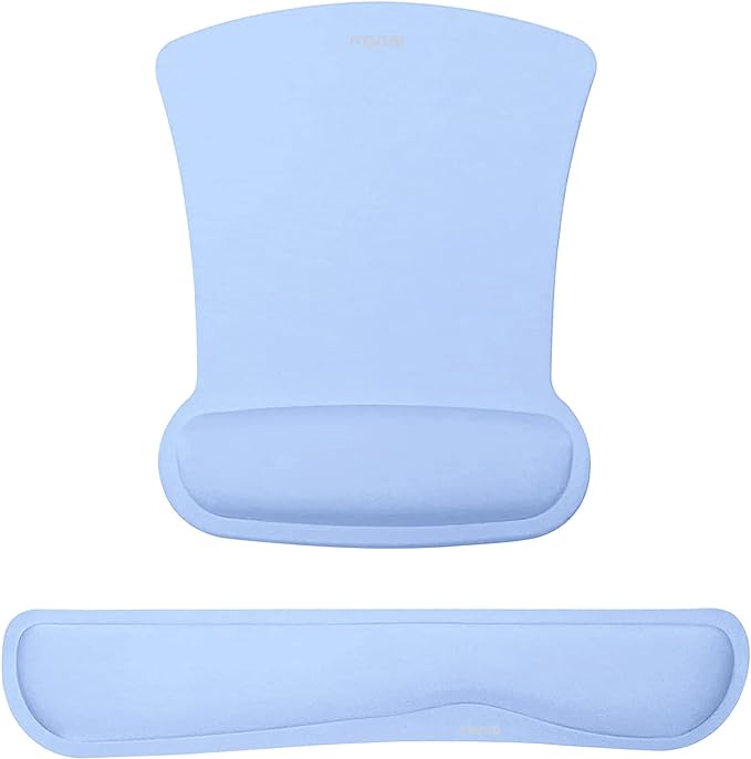 MOSISO Wrist Rest Support for Mouse Pad & Keyboard Set, Ergonomic Mousepad Non-Slip Base Home/Office Pain Relief & Easy Typing Cushion with Neoprene Cloth & Raised Memory Foam, Air Blue