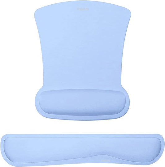 MOSISO Wrist Rest Support for Mouse Pad & Keyboard Set, Ergonomic Mousepad Non-Slip Base Home/Office Pain Relief & Easy Typing Cushion with Neoprene Cloth & Raised Memory Foam, Air Blue