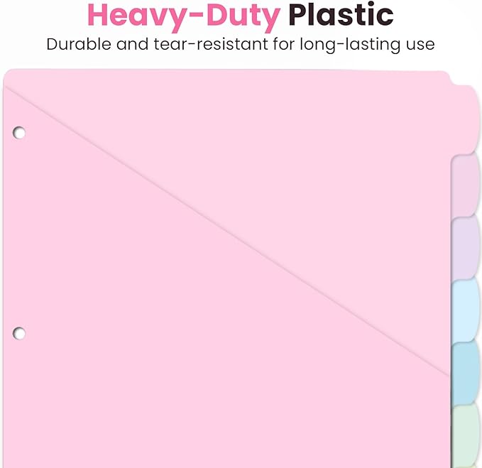 Sooez 8-Tab Binder Dividers with Two Pockets, 8 Tabs Dividers for 3 Ring Binder Organizers, 3-Hole Plastic Sheets Protectors for US Letter Size, School, College, Office Supplies, Pastels, Set of 3