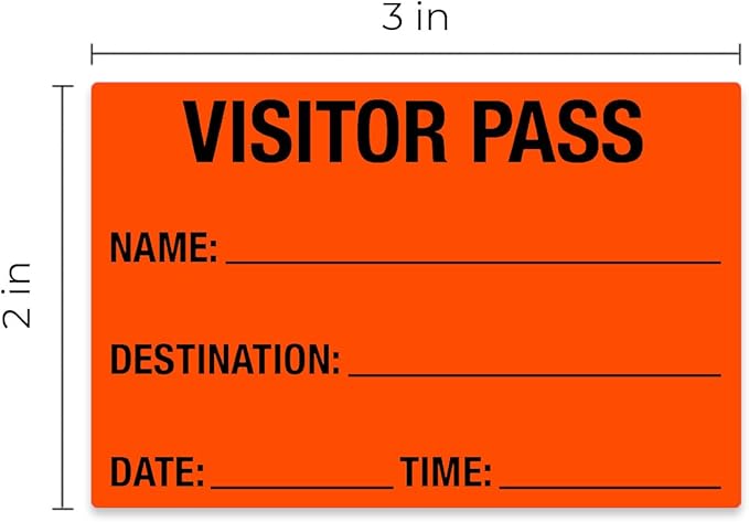 Red Visitor Pass / 500 Fluorescent Red Visitor Identification Stickers / 2" x 3" Rectangle Guest Label Badges/Made in The USA