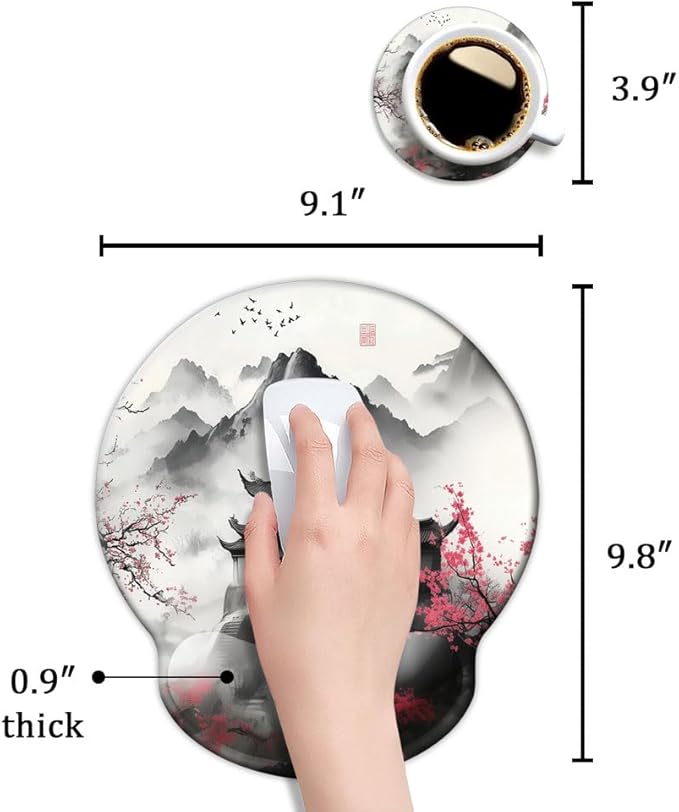 Ergonomic Mouse Pad with Wrist Support,Mouse Pad with Wrist Rest,Relieve Wrist Pain Mousepad Non-Slip Rubber Base,Mouse Pads for Desk,Computers,Laptop,Office,Home,Accessories Japanese Castle