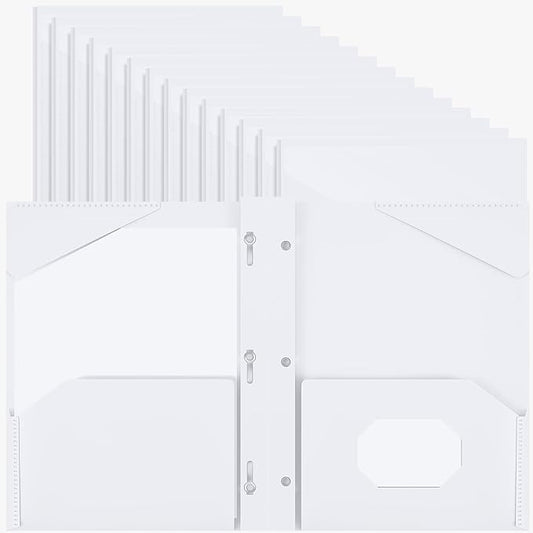 Henoyso 36 Pcs Plastic Folder with Clear Front Pocket and 3 Prong Plastic Folders with Card Slot Pocket Folders with Prongs for School Office (White)