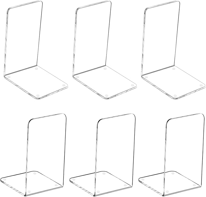 MerryNine MerryNine Acrylic Book Ends 6pcs for Shelves, Clear Bookends for Shelves, Books end Organizer, Book Holder Stand Decorative, Book Stoppers for Heavy Duty Books (Plastic Acrylic_3 Pairs)