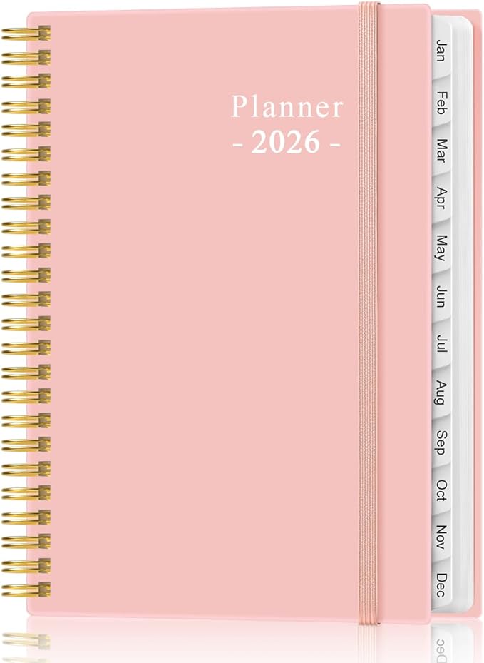 2026 Planner - Planner 2026 from January 2026 - December 2026, Weekly & Monthly Planner Spiral Bound with 12 Monthly Tabs, Inner Pocket, 6.4" x 8.5", Pink-E