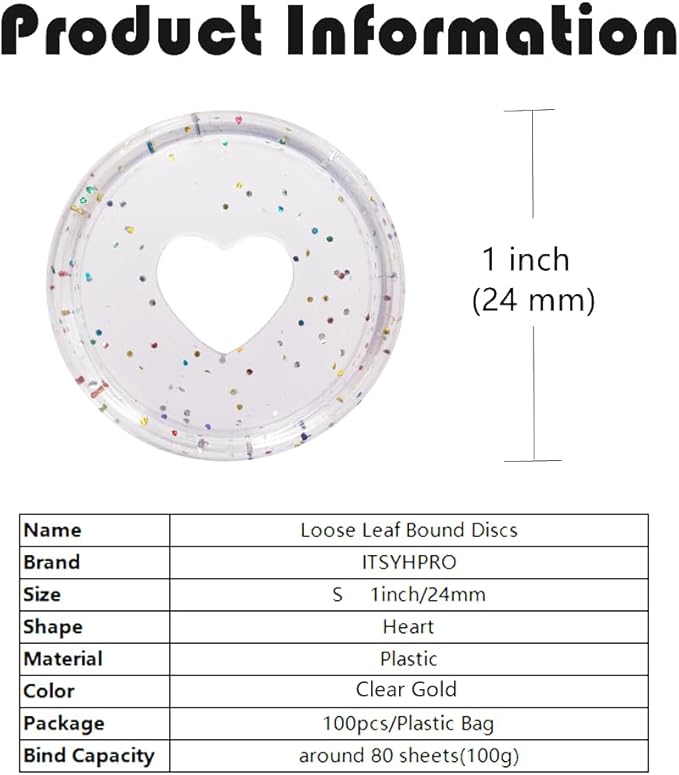 33pcs Planner Discs for Discbound Notebook Accessories 0.94 inch Binder Rings Heart Expansion Disc Binding Discs(33pcs Heart Clear Mixed 0.94 inch/24 mm)