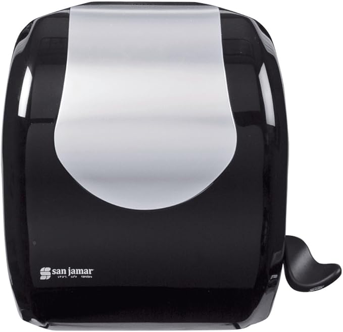San Jamar Summit Lever Paper Towel Roll Dispenser, Wall Mounted Manual Dispensing, 1.5" Core for Bathrooms, Kitchens, and Restaurants, Plastic (ABS), Black and Stainless Steel