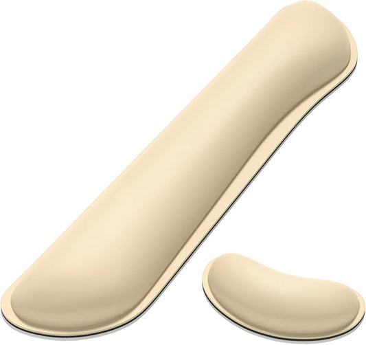 Dapesuom Keyboard Wrist Rest Set, Cute PU Leather Wrist Cushion for Computer Keyboard and Mousepad, Memory Foam Mouse Pad Rests Support with Non-Slip Base for Typing Pain Relief Laptop, Colonial White