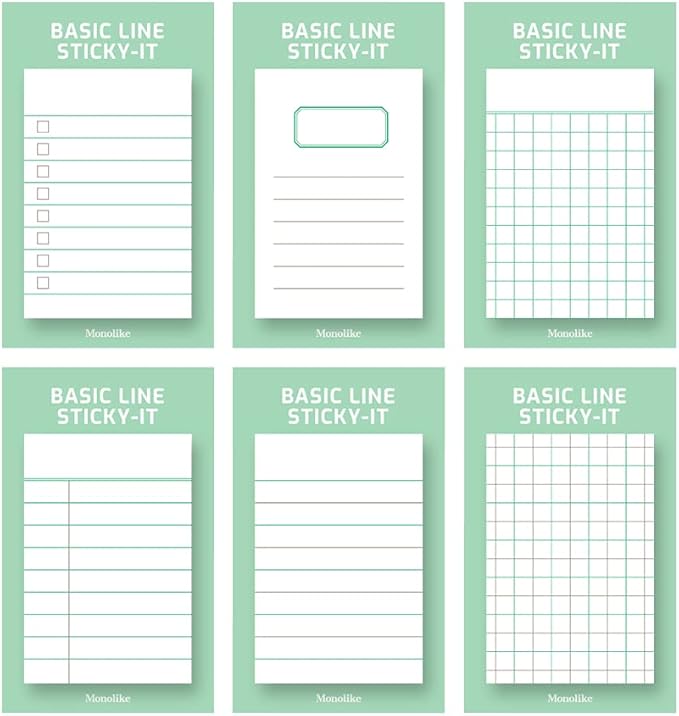 Monolike Basic Line Green Sticky-it - 6p Set Self-Adhesive Memo Pad 50 Sheets