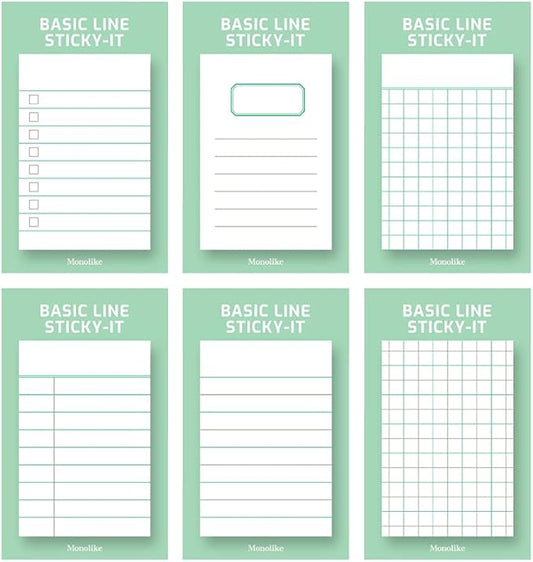 Monolike Basic Line Green Sticky-it - 6p Set Self-Adhesive Memo Pad 50 Sheets