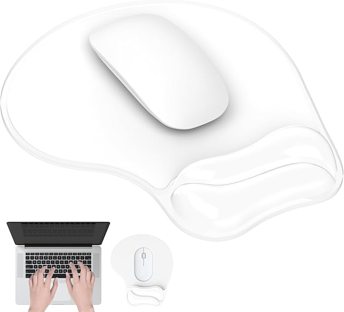 Mouse Pad with Gel Wrist Rest, Ergonomic Comfortable Computer Wrist Support for Laptop, Pain Relief Mousepad with Non-Slip PU Base for Office & Home Clear