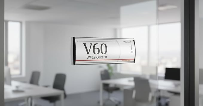 SET OF 5, SIGN HOLDER DOOR WALL MOUNT NAME PLATE FRAME DISPLAY CURVATURE PLAQUE SILVER ALUMINUM, 6.00" W x 2.36" H