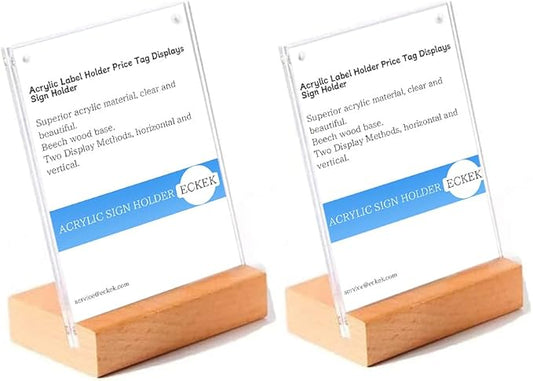 2 Pack Acrylic Label Holder Price Tag Displays Sign Holder Data Card Holder Table Top Sign Stand(120*80mm/4.72x3.15 inches)