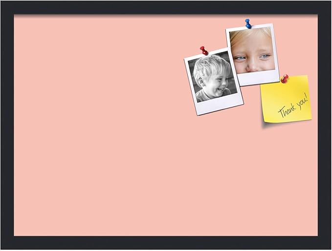 PinPix 22x16 Inch Cork Bulletin Board. This Decorative Framed Pin Board Comes with Pink Pastel Design and a Satin Black Frame. Ideal for Home Office Decor or Message Board (PinPix-1813)