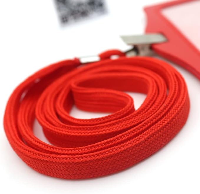 Beebel Lanyard 100 Pack Red Badge Lanyards Flat Lanyards Round 32" with Badge Clip