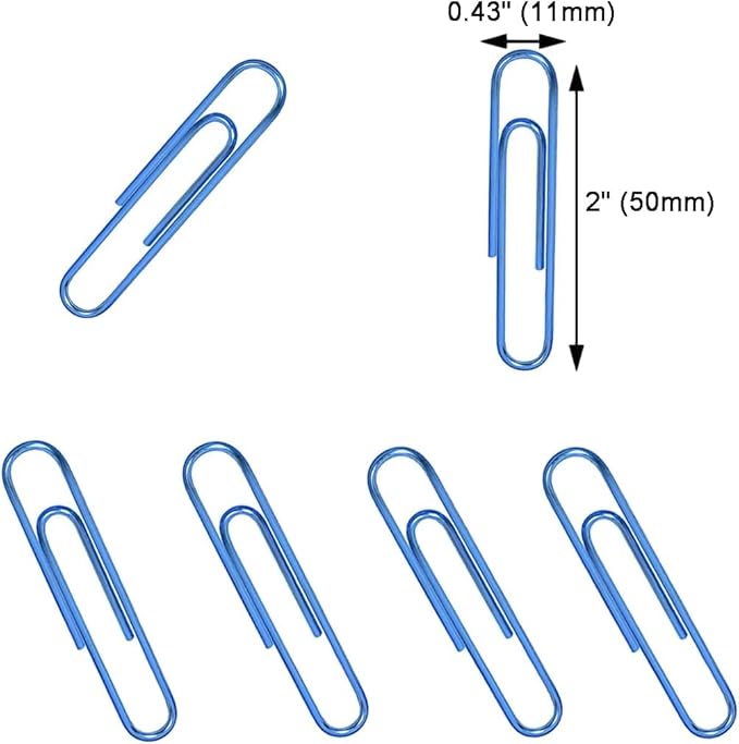 Vinaco Blue Jumbo Paper Clips, 100 Pack, 2 Inch (50 mm), Durable & Rust Resistant, Great for Office, School and Personal Use