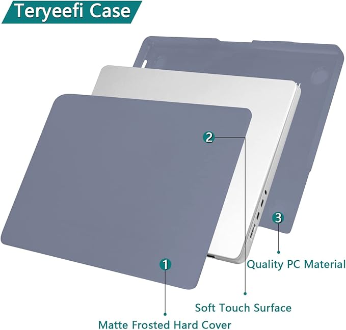 Teryeefi for MacBook Pro 16 Inch Case M4 M3 M2 M1 2025 2024-2021 Release A3403 A3186 A2485 A2780 A2991 Model, Matte PC Hard+Keyboard Cover+Screen Protector+Type C Adapter, Lavender Gray