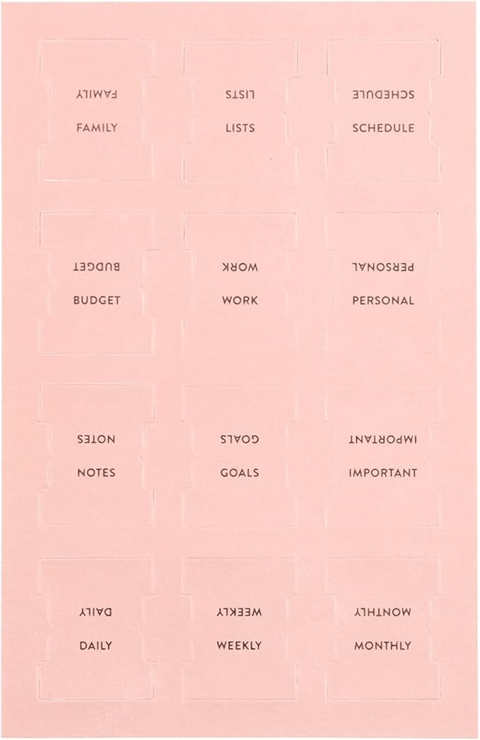 Vegan Leather Blush + Gold Foil Mini 12 Subject Label Adhesive Tabs for Folders, Pages. Organize Your Files, Books and Agenda's with These Sticky Folder Tabs - Erin Condren