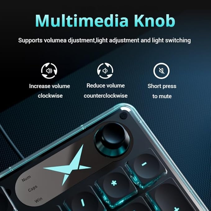 EWEADN F98 Wired Backlit Keyboard, USB Computer Keyboards with Smart Display & Knob, 96% Layout Silent Ergonomic Keyboard with 7-Color, Compatible with Mac, Windows (Black)