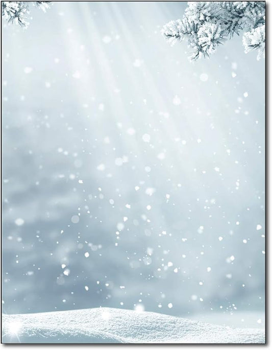 First Snowfall Winter Letterhead - 40 Sheets Stationery for Christmas & Winter Holidays