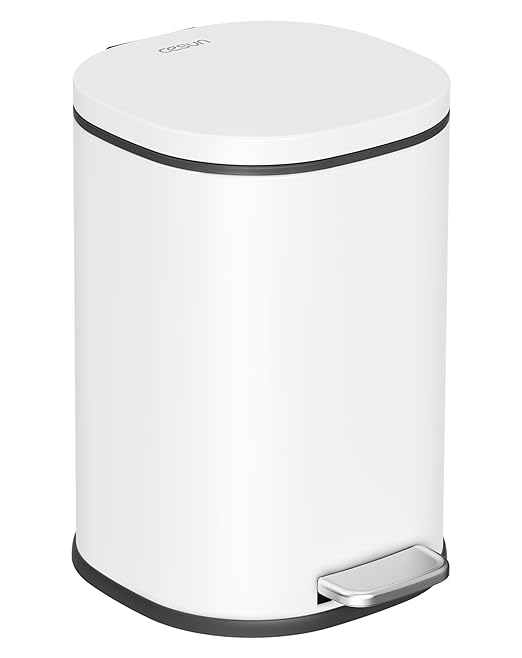 Cesun Bathroom Trash Can with Lid, 1.3 Gallon Small White Garbage Can with Foot Pedal, Metal Round Wastebasket for Bathroom, Bedroom, Office, White