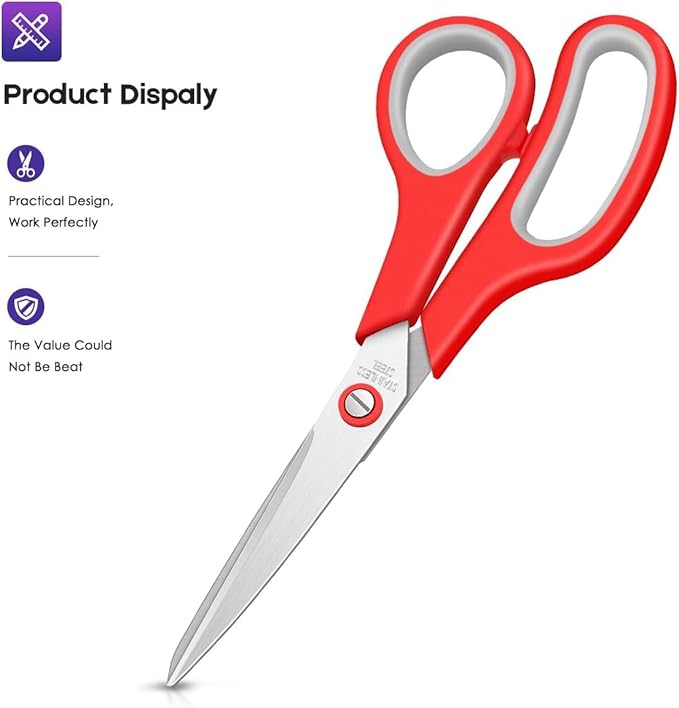 Scissors Bulk Set of 24-Pack, Taotree 8" Scissors All Purpose Comfort Grip Sharp Shears for Office School Supplies, High/Middle School Student Teacher Home Art Craft Sewing Fabric, Scrapbook Supplies