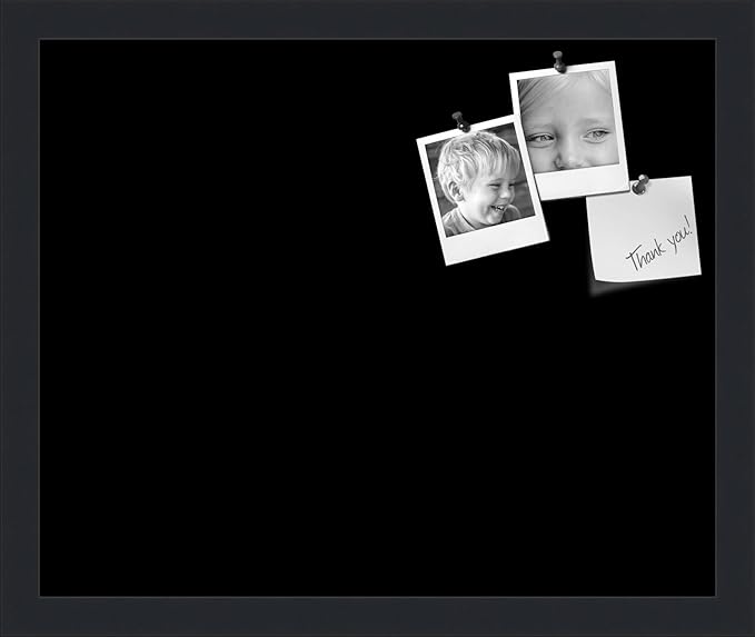PinPix 17x14 Inch Cork Bulletin Board. This Decorative Framed Pin Board Comes with Solid Black Design and a Satin Black Frame. Ideal for Home Office Decor or Message Board (PinPix-622)