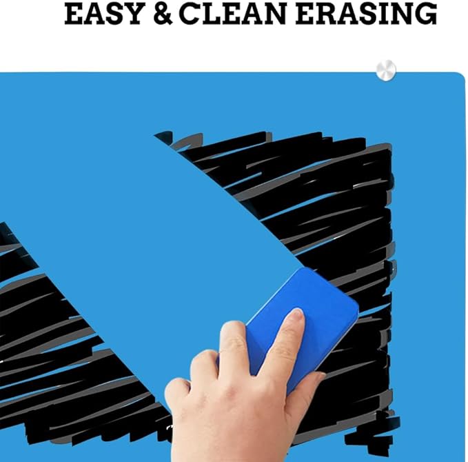 DEVELOP Large Magnetic Blue Glass Dry Erase Board, 60 x 36 Inches (150 x 90 cm), Modern Tempered Glass Whiteboard for Wall, Frameless White Board with Marker Tray, 4 Markers, 2 Magnets, 1 Eraser