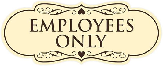 Designer EMPLOYEES ONLY Sign | Easy Installation | Office or Business Signs | Workplace Safety - Ivory/Dark Brown - Large (1 Pack)
