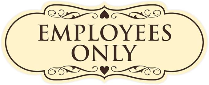 Designer EMPLOYEES ONLY Sign | Easy Installation | Office or Business Signs | Workplace Safety - Ivory/Dark Brown - Medium (1 Pack)