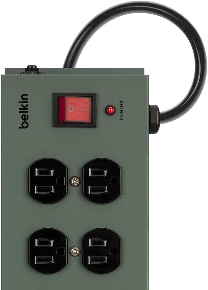 Belkin Power Strip Surge Protector - 10 AC Outlets, 15ft Heavy Duty Metal Extension Cord with Wall Mount Holes for Home, Office, Travel, Computer Desktop, Laptop & Phone Charging Brick