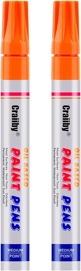 Orange Paint Markers, 2 Pack Oil-Based Waterproof Quick Dry Permanent Paint Pen Set for Rocks Painting, Wood, Fabric, Plastic, Canvas, Glass, Mugs, Metal, Tire, Stone, DIY Craft