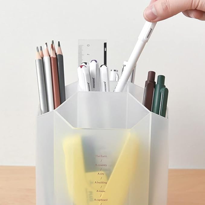 Rotating Desk Organizer, Pencil Holders, Office Accessories Caddy, School Supplies Organizer for Pen, Colored Pencil, Art Brushes, 5 Compartments, Gift for Teachers, Classmates, and Friends (Clear)