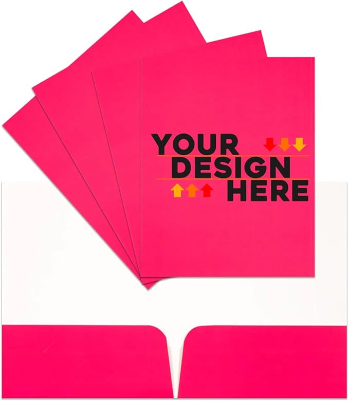 JAM PAPER Custom Printed Semi-Gloss Folders with Round Corner Pockets - Personalized Logo & Text - 10 pt C2S - Pink - 100/Pack