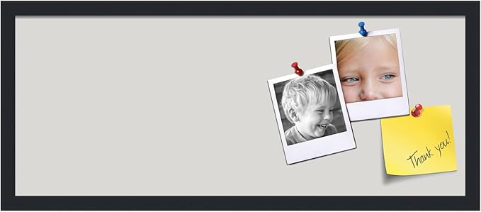 PinPix 30x12 Inch Cork Bulletin Board. This Decorative Framed Pin Board Comes with Light Stone Design and a Satin Black Frame. Ideal for Home Office Decor or Message Board (PinPix-1809)