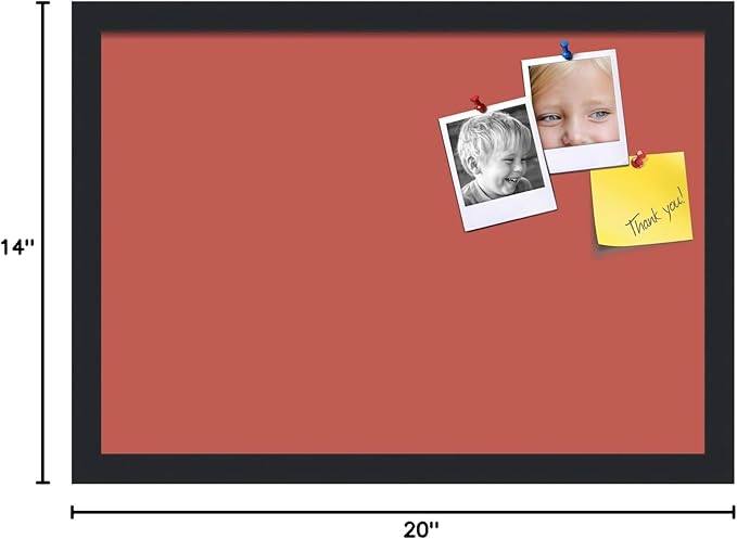 PinPix 20x14 Inch Cork Bulletin Board. This Decorative Framed Pin Board Comes with Crimson Pastel Design and a Satin Black Frame. Ideal for Home Office Decor or Message Board (PinPix-1807)