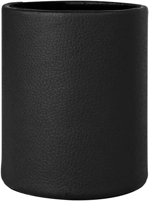 Pen Pencil Holder Cup Container PU Leather Desk Organizer Stand Decor Brush Scissor Holder Decoration Office Desk Home School (3.3" x 3.3" x 4", Black)
