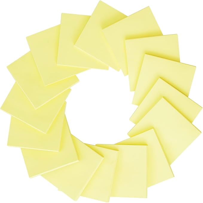(16 Pack) Sticky Notes 3x3 in Yellow, Sticky Pads, Recyclable, Self-Stick Pads, Easy to Stick for Home, Office, Notebook