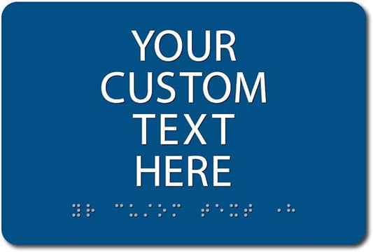 ALPHA DOG ADA SIGNS Custom ADA Compliant Braille Sign, 6"x9" Room Identification Plaque, Tactile Text, Raised Letters, Personalized 4-Line, Indoor/Outdoor, USA-Made (Blue)