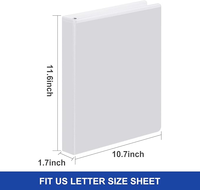 Comix D-Ring Basic View Binder 1 inch 3 Ring Binders, Hold 225 Sheets of 8.5" x 11" Paper, 12 Pack (White)